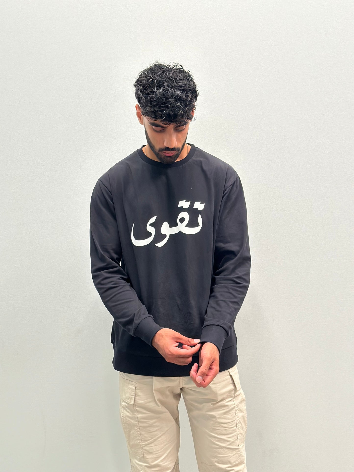 "Taqwa" Full-sleeve Shirt (Black) Islamic clothing, Front Side Male